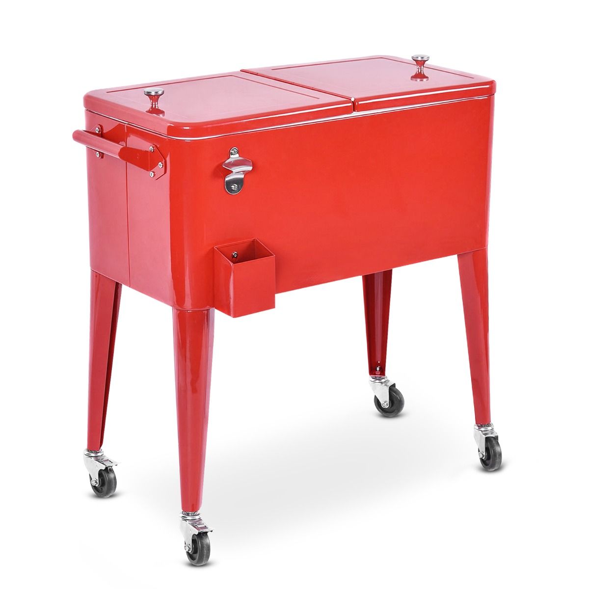 Chariot Isotherme Roulant de 76L Réfrigérant avec Roulettes Universelles Ouvre-bouteille Desserte Jardin pour Conserver Glace et Boissons