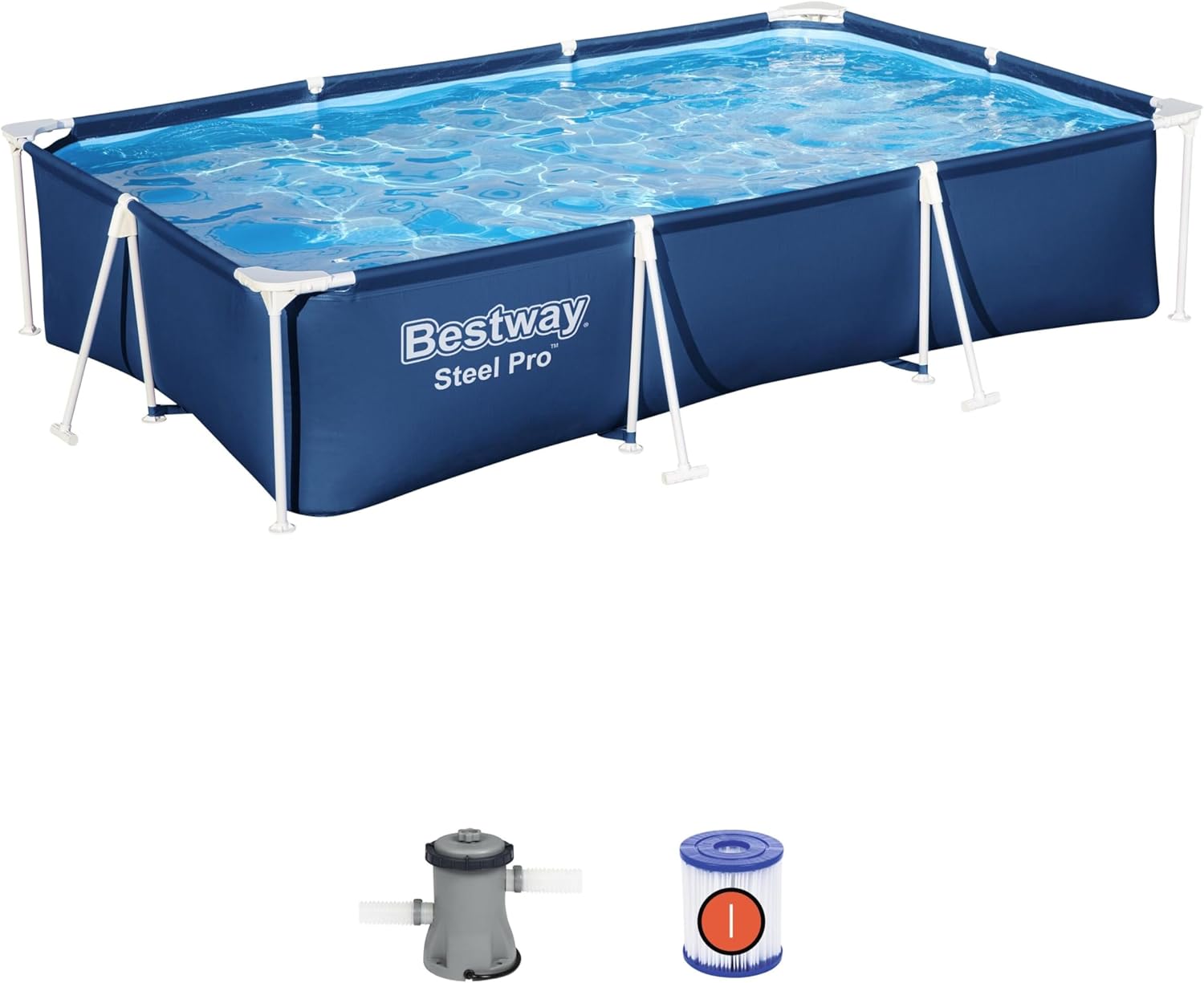 Bestway Steel Pro Kit Piscine Hors Sol Rectangulaire 3,00 m X 2,01 m X 66 cm, Bleu