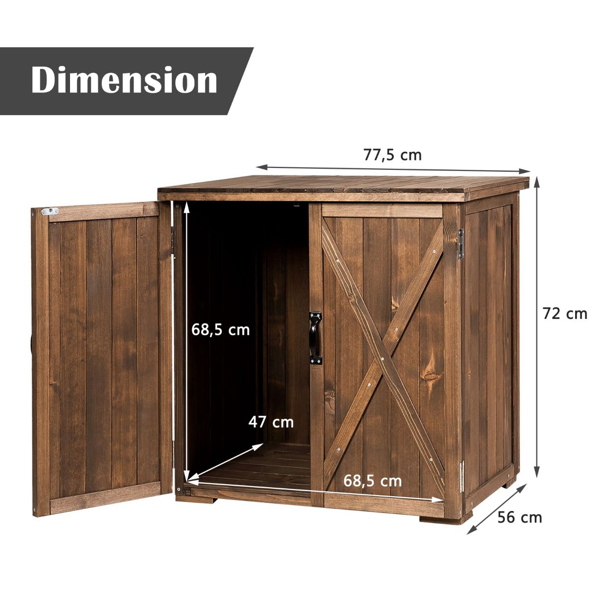 Armoire de Jardin Exterieur en Bois 77,5 x 56 x 72 cm Abri à Outils avec Double Portes Marron