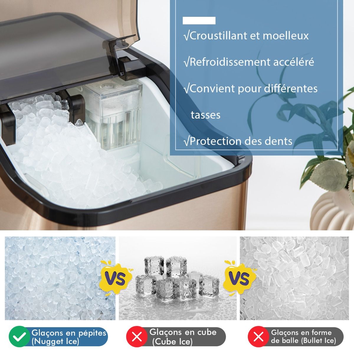 Machine à Glaçons 24kg en 24h Panneau de Contrôle Tactile LED