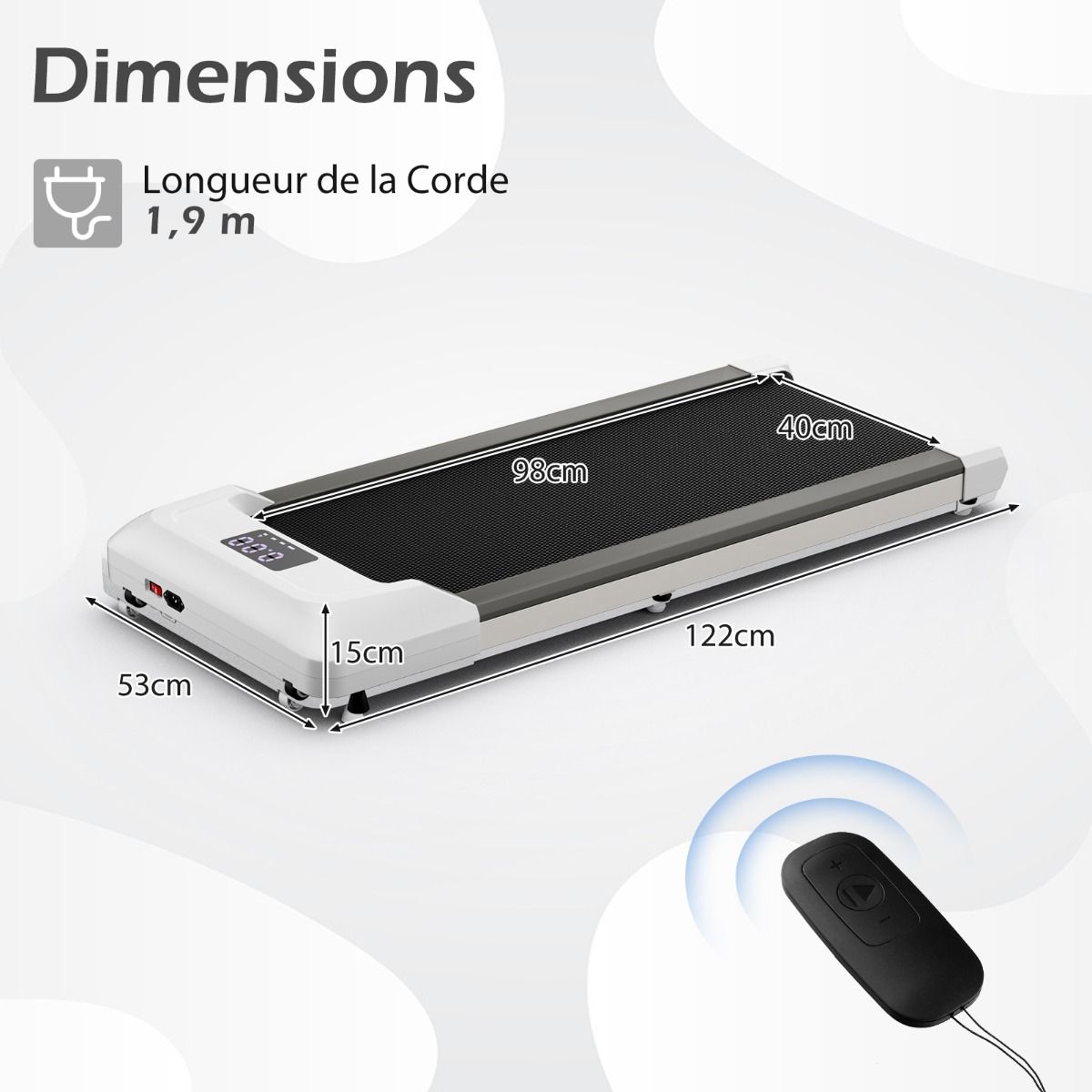 Tapis de Course Mince Tapis de Jogging avec Capacité de 120 Kg Télécommande et Écran Led Inclinable à Roulettes Tapis de Course à Glisser Gris/Noir/Rose