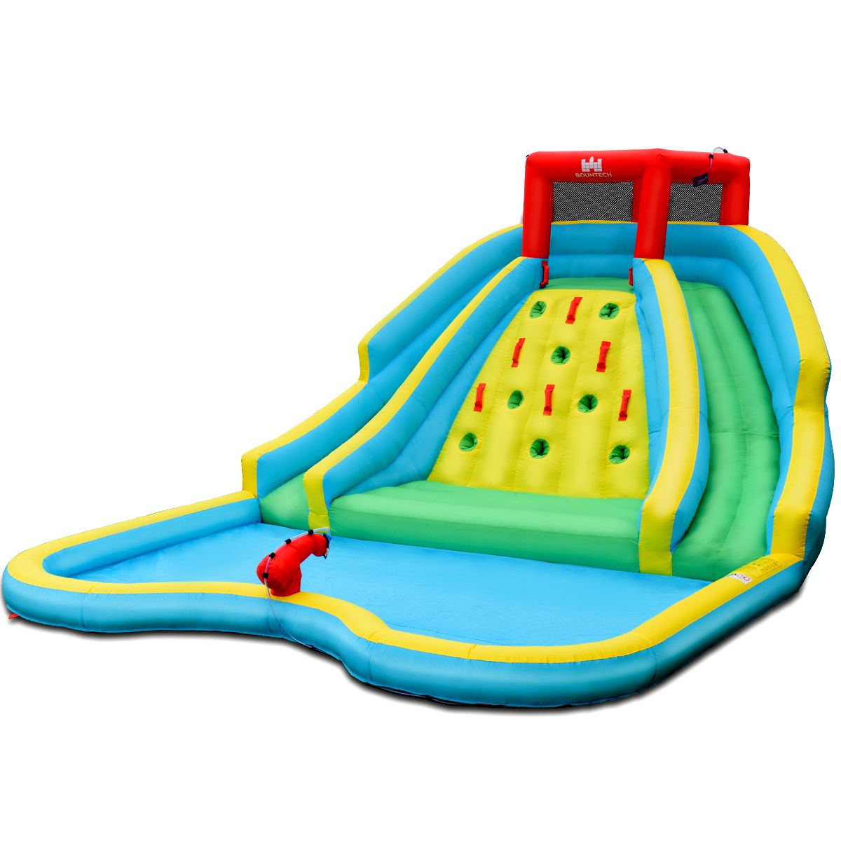 Toboggan Aquatique Gonflable 5 en 1 avec Pataugeoire Aire de Jeux Gonflable en Oxford avec Mur d'Escalade Charge 150kg pour 3-10 Ans (sans Souffleur)