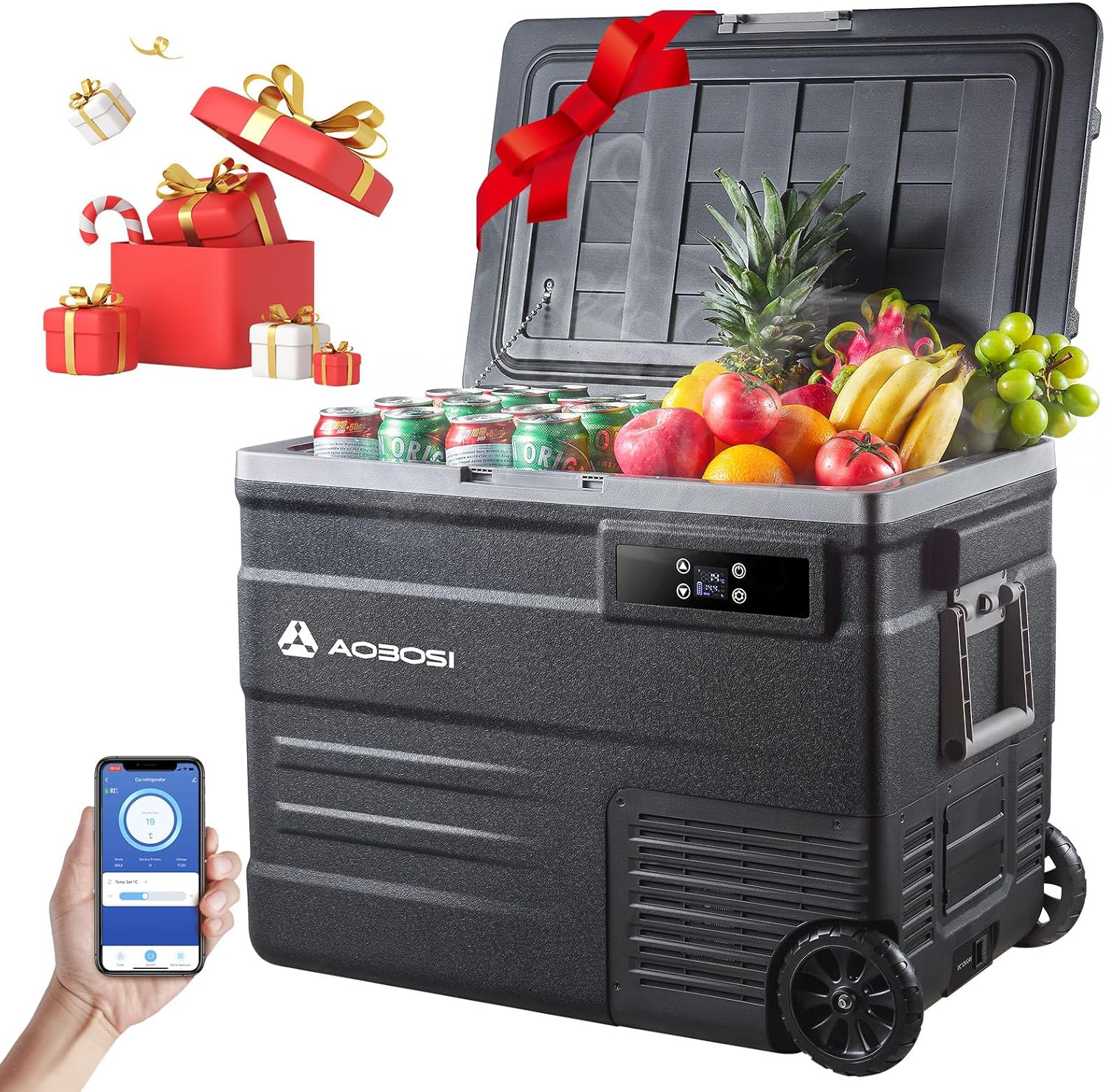 AAOBOSI 45L Glacière à Compresseur, Glaciere Électrique -20℃ à 20℃, Frigo Camion APP&Bouton Contrôle, 12/24V DC et 100-240V AC Glaciere Camping Pour Voiture, Camion, Bateau et Prise De Courant