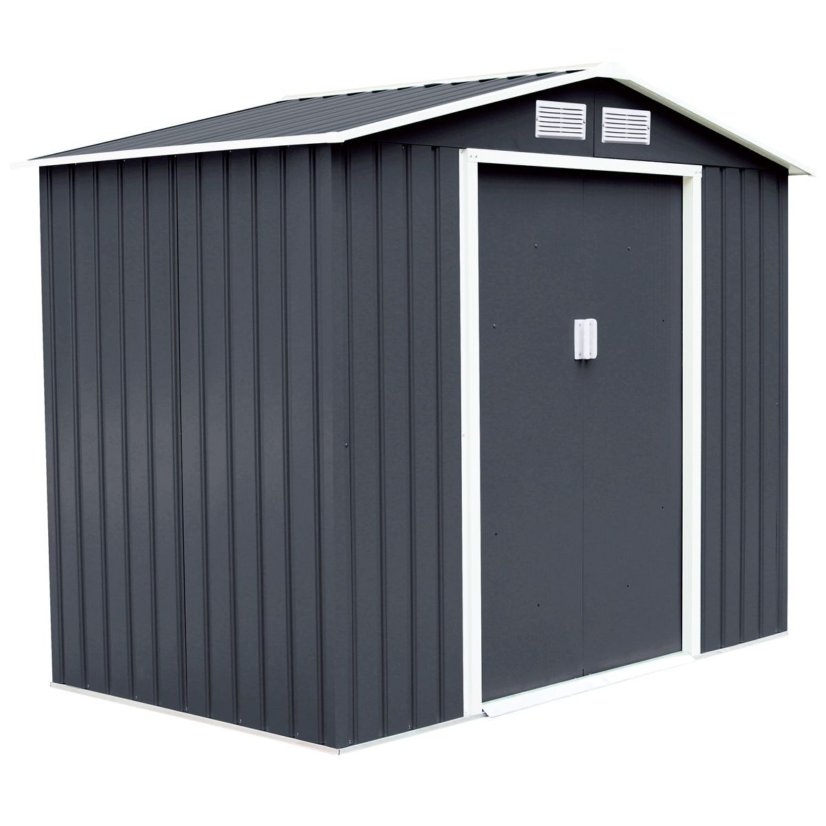 Abri de Jardin en Tôle Galvanisée Cabane de Rangement à Outils Porte Double 2 Aérations, 277x191x192cm, Gris et Blanc