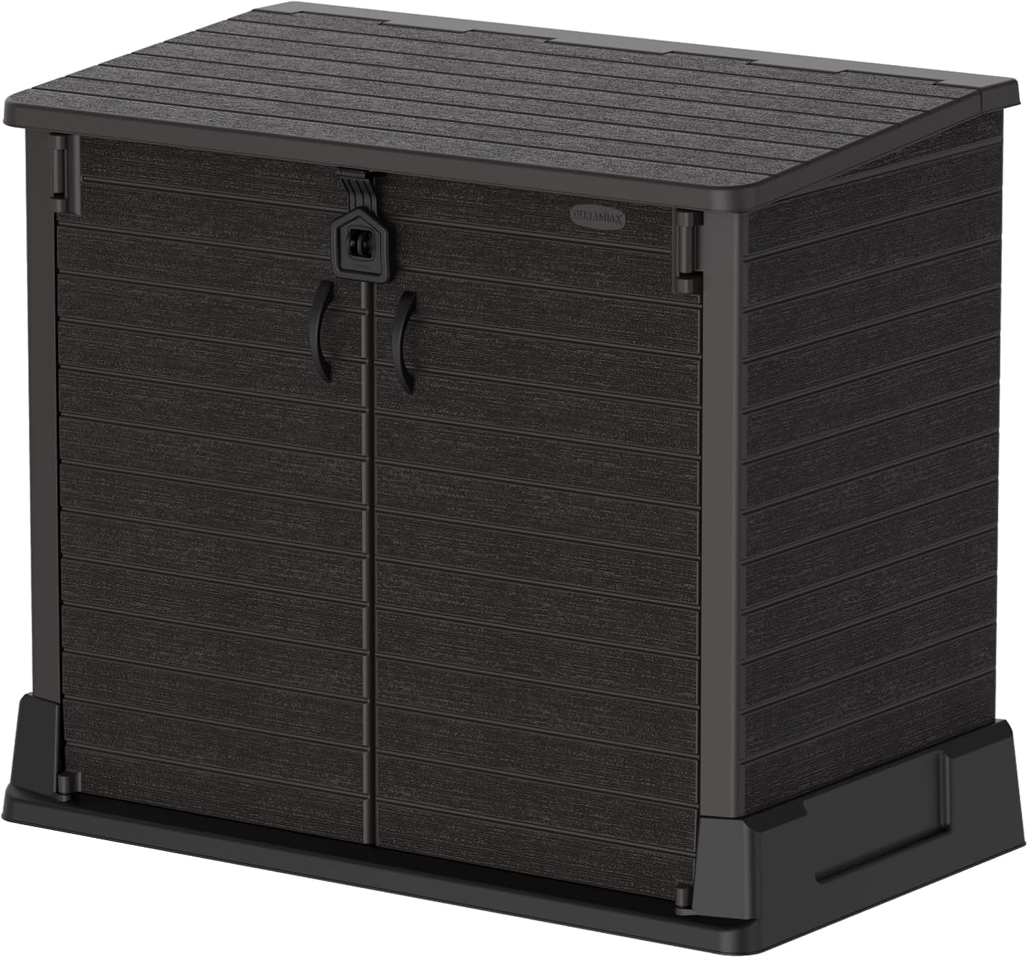 Duramax StoreAway 1200L Plastic Garden Shed/ Flat Lid, Outdoor Storage Shed, Wheelie Bin Hideaways, Wheelie bin box, Durable Construction, Ideal for Bikes, BBQs & 2x 240L Bins, 145x85x125 cm, Brown