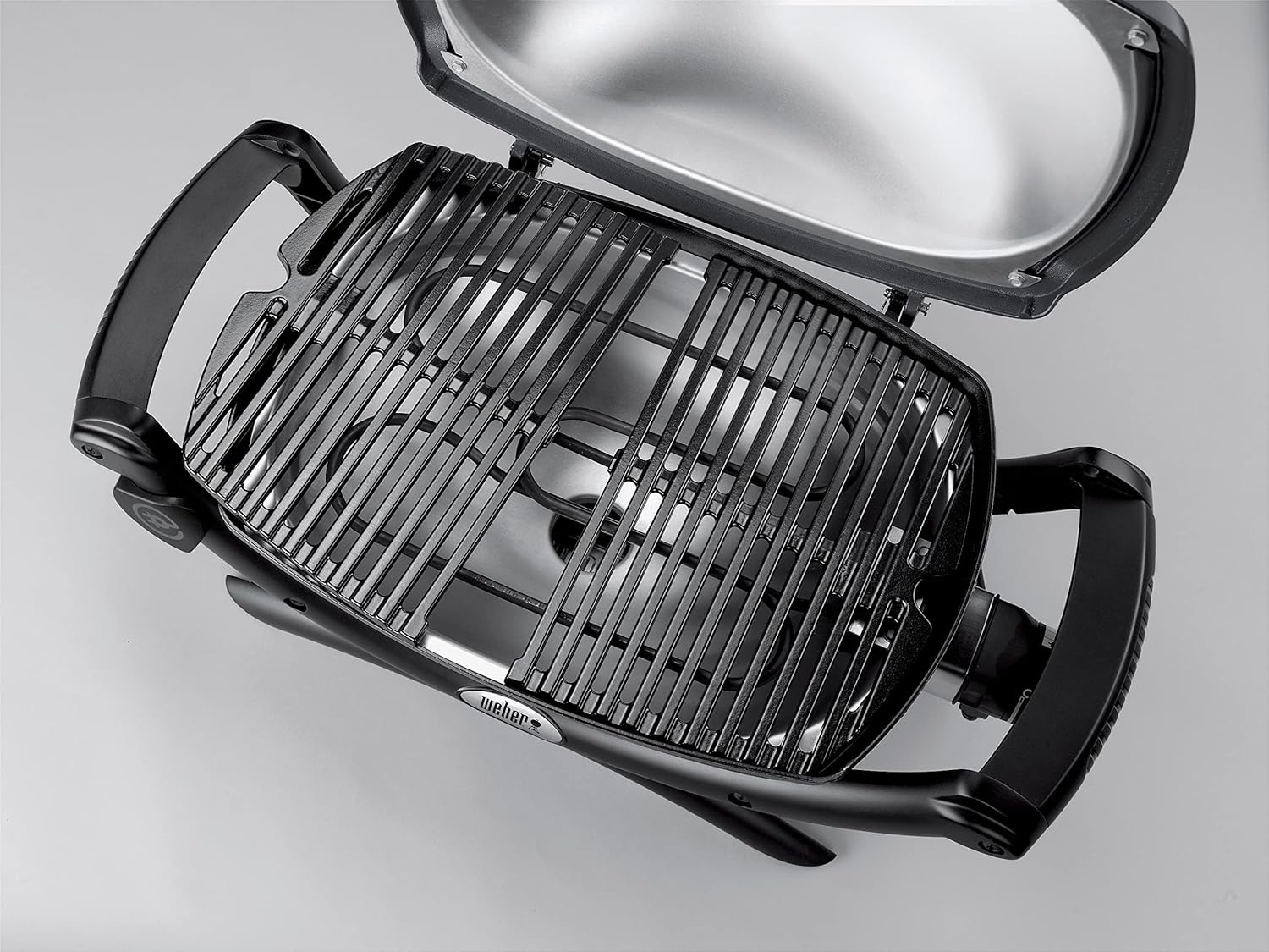 Weber Q1400 Barbecue électrique avec support, surface de cuisson 43 x 32 cm, nomade, grille en fonte émaillée divisée en 2 parties, couvercle et cuve en fonte d'aluminium - Gris foncé (52020853)