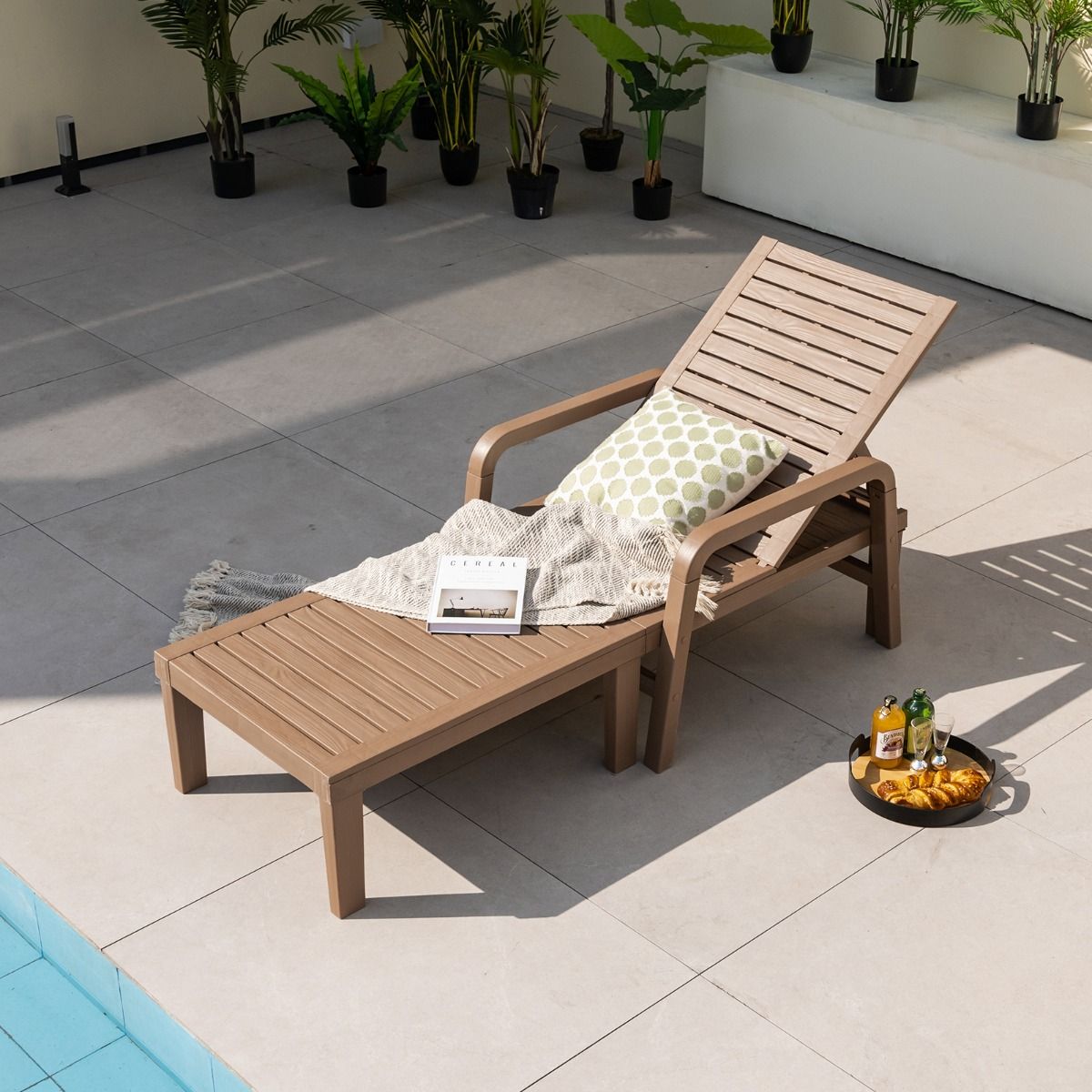 Bain de Soleil de Jardin Réglable à 4 Positions avec 6 Pieds de Soutien pour Jardin Cour Piscine Patio Jusqu'à 150 kg Naturel