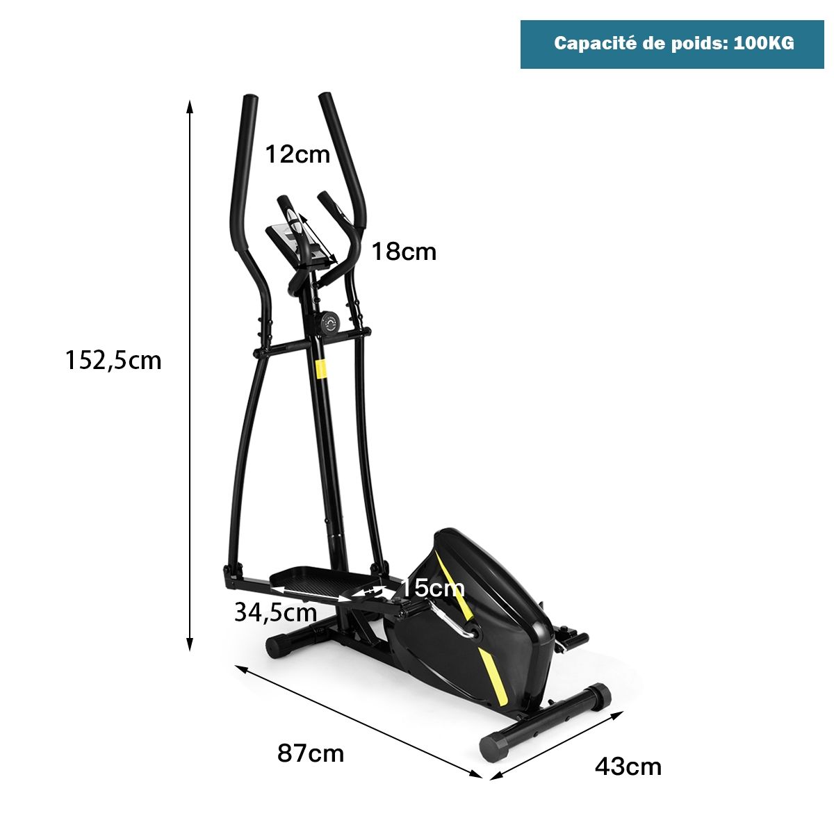 Vélo Elliptique avec 8 Niveaux de Résistance-Masse d'Inertie 2 kg Pouls à la Main Affichage LCD