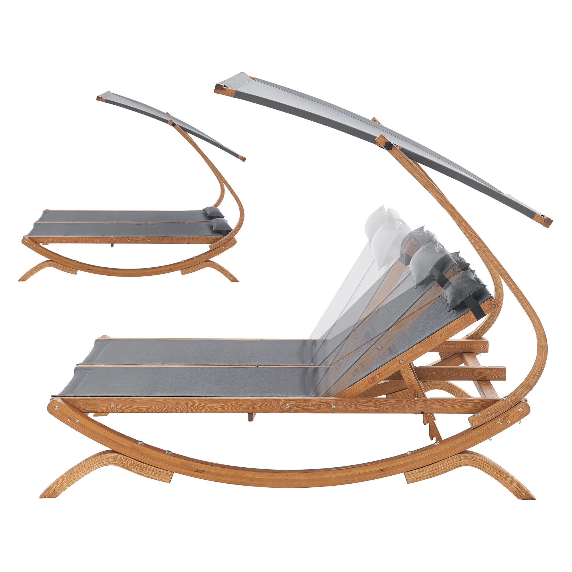 Transat bain de soleil à double couchage en textile et mélèze 197 x 156 x 144 cm 03_0006419