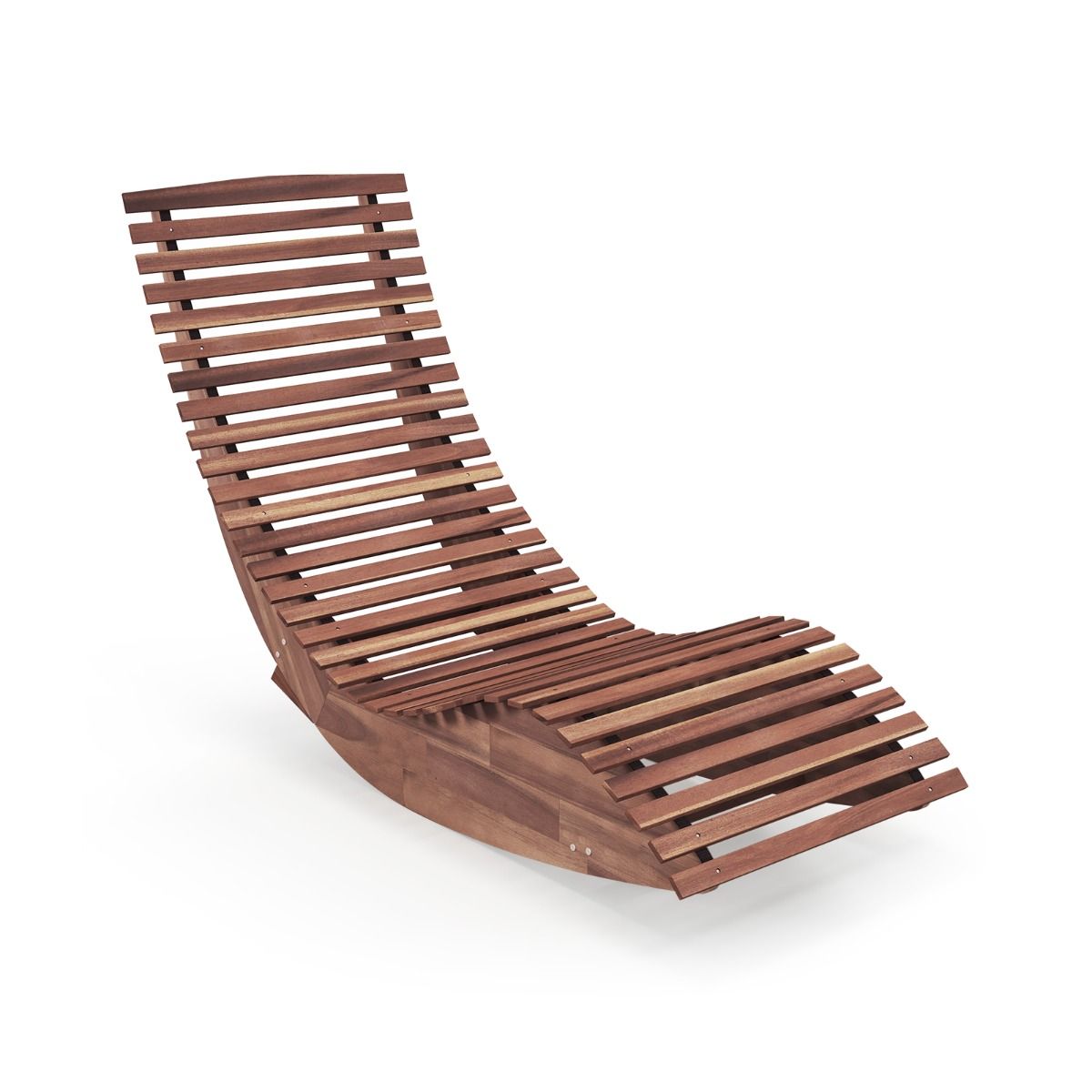 Lot de 2 Chaises Longue à Bascule en Bois d'Acacia Conception à Lattes Butées de Fond Charge Max 160KG Transat Ergonomique Naturel