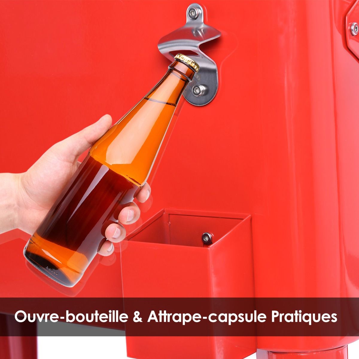 Chariot Isotherme Roulant de 76L Réfrigérant avec Roulettes Universelles Ouvre-bouteille Desserte Jardin pour Conserver Glace et Boissons