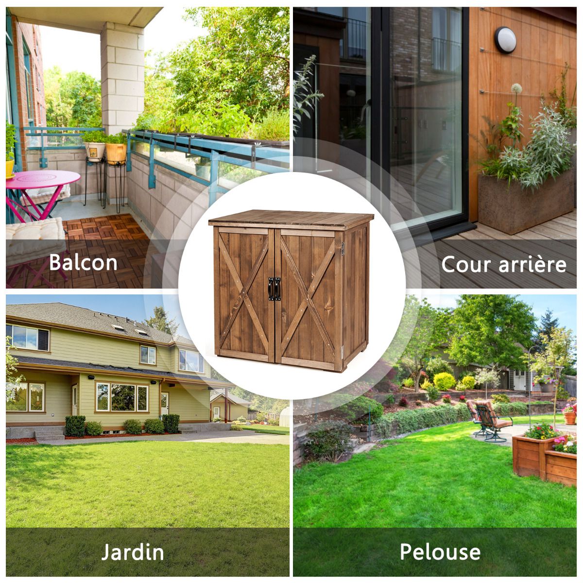 Armoire de Jardin Exterieur en Bois 77,5 x 56 x 72 cm Abri à Outils avec Double Portes Marron