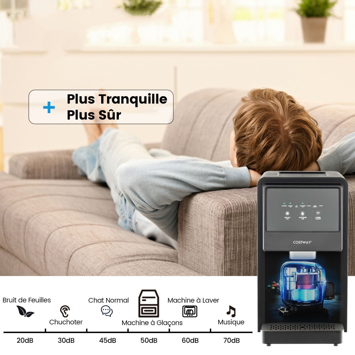 Machine à Glaçons 27kg/24h Machine à Pépites à Affichage LED de Comptoir avec Capteur Infrarouge et Autonettoyant Stockage de glace : 4 kg