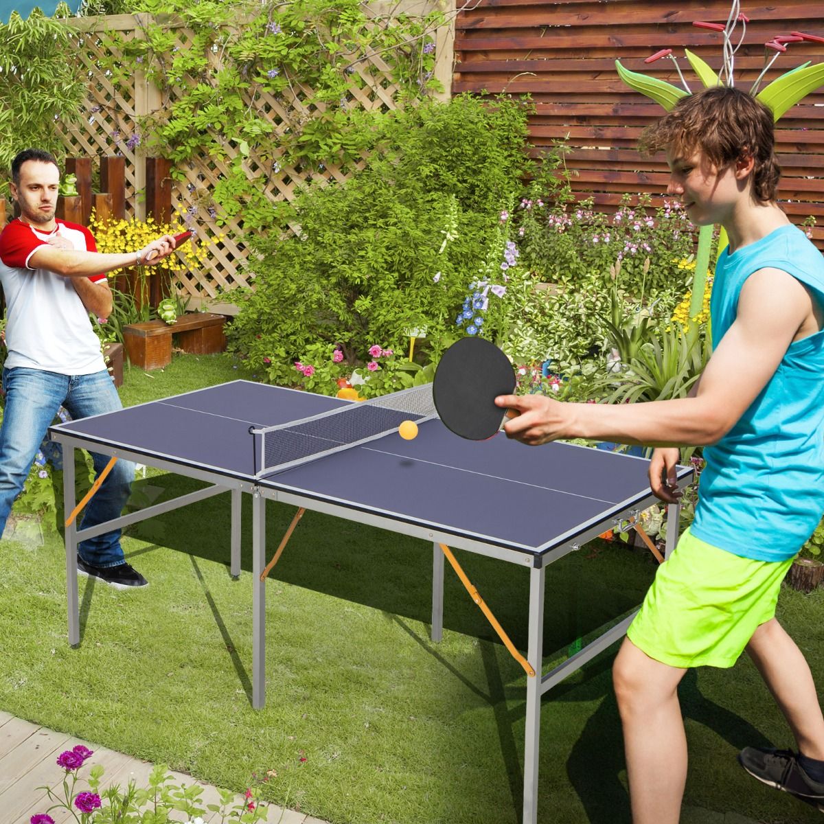 Table de Ping-Pong Pliable Peu Encombrante avec Filet Tennis de Table avec 2 Raquettes 3 Balle Pieds Réglables 180 x 90 x 76 cm