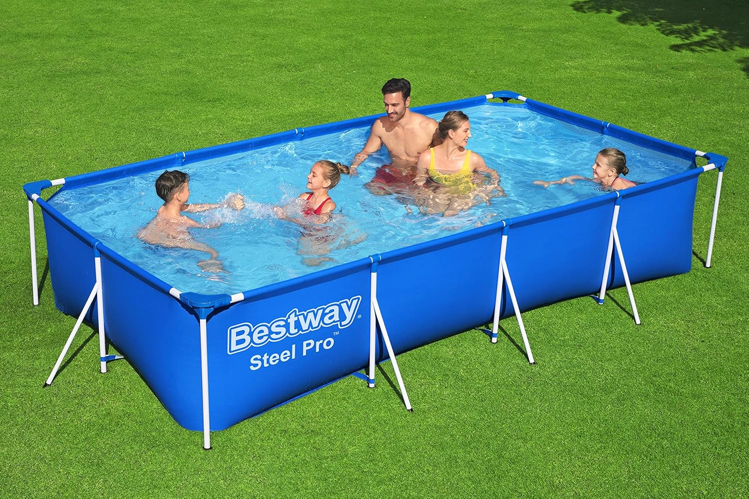 Bestway Steel Pro Frame Piscine carrée sans pompe en acier Bleu 400 x 211 x 81 cm bleu 56405