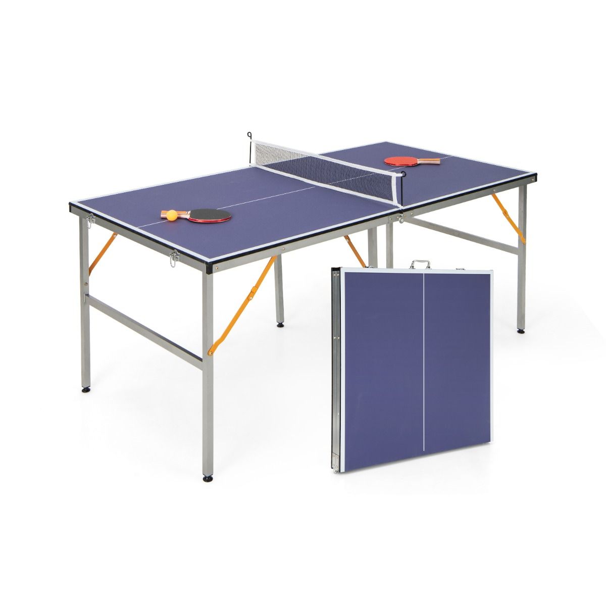 Table de Ping-Pong Pliable Peu Encombrante avec Filet Tennis de Table avec 2 Raquettes 3 Balle Pieds Réglables 180 x 90 x 76 cm