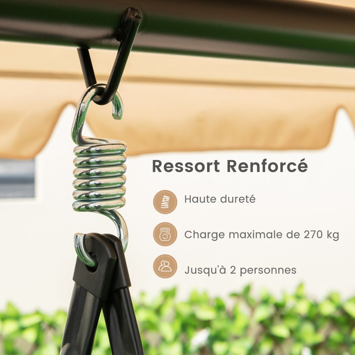 Balancelle d'Extérieur Convertible 2 Places avec Lit Plat Hamac de Terrasse avec Auvent Réglable et Coussin Amovible Pour Jardin