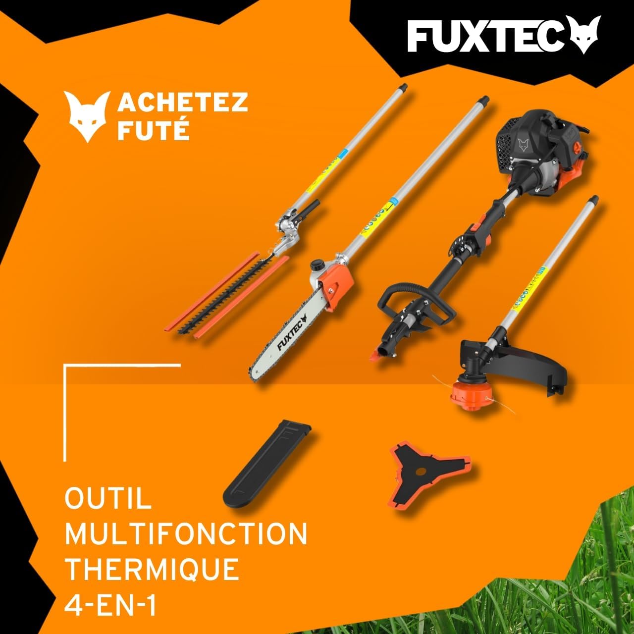 Fuxtec Débroussailleuse Thermique Multifonction 5 en 1 Multitool FX-MT152E - Easy Starter 3CV 52 cm³, Moteur 2 Temps, Élagueuse Taille Haie Coupe Bordure Avec Fil ou Lame 1 Mètre Rallonge