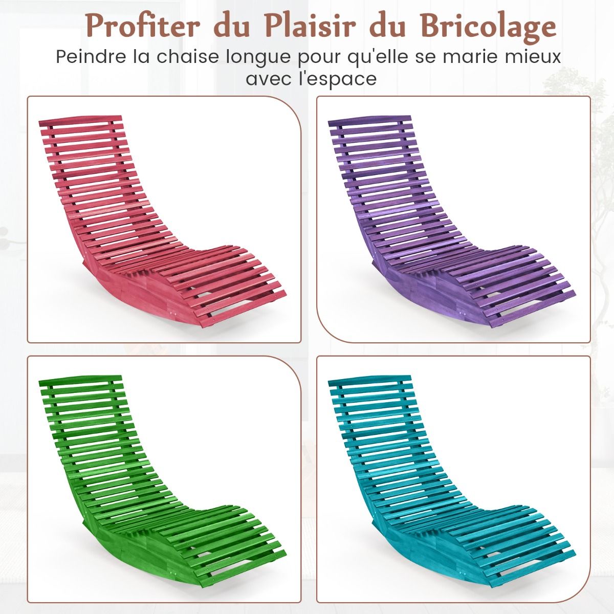 Lot de 2 Chaises Longue à Bascule en Bois d'Acacia Conception à Lattes Butées de Fond Charge Max 160KG Transat Ergonomique Naturel
