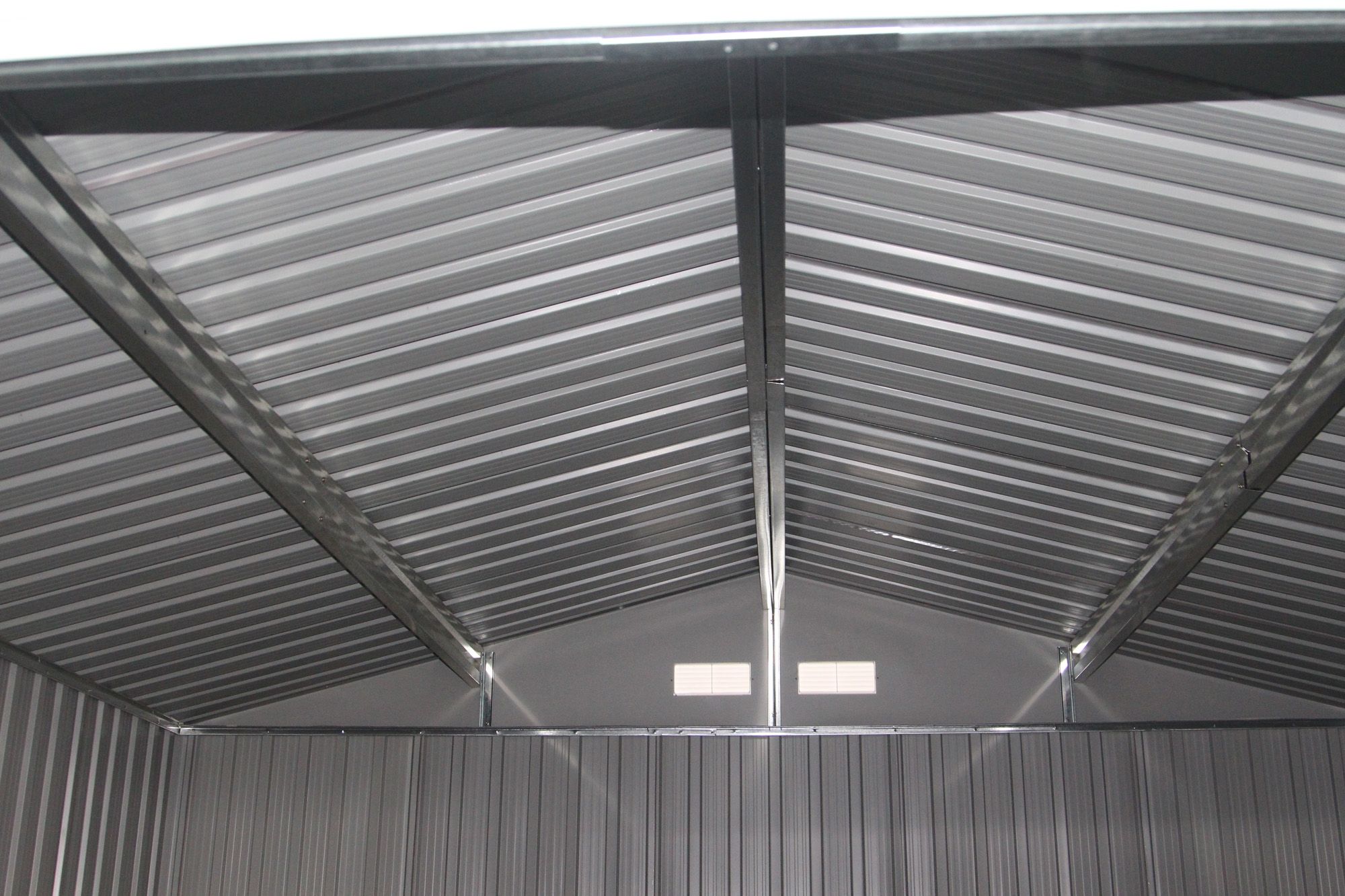 Abri de Jardin en Tôle Galvanisée Cabane de Rangement à Outils Porte Double 2 Aérations, 277x191x192cm, Gris et Blanc