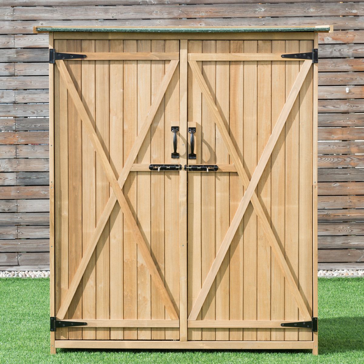 Abri de Jardin en Bois Cabane de Jardin Extérieur Double Portes avec Loquet Toit Incliné en Asphalte Cabanon Jardin Extérieur 140 x 50 x 162 cm Naturel
