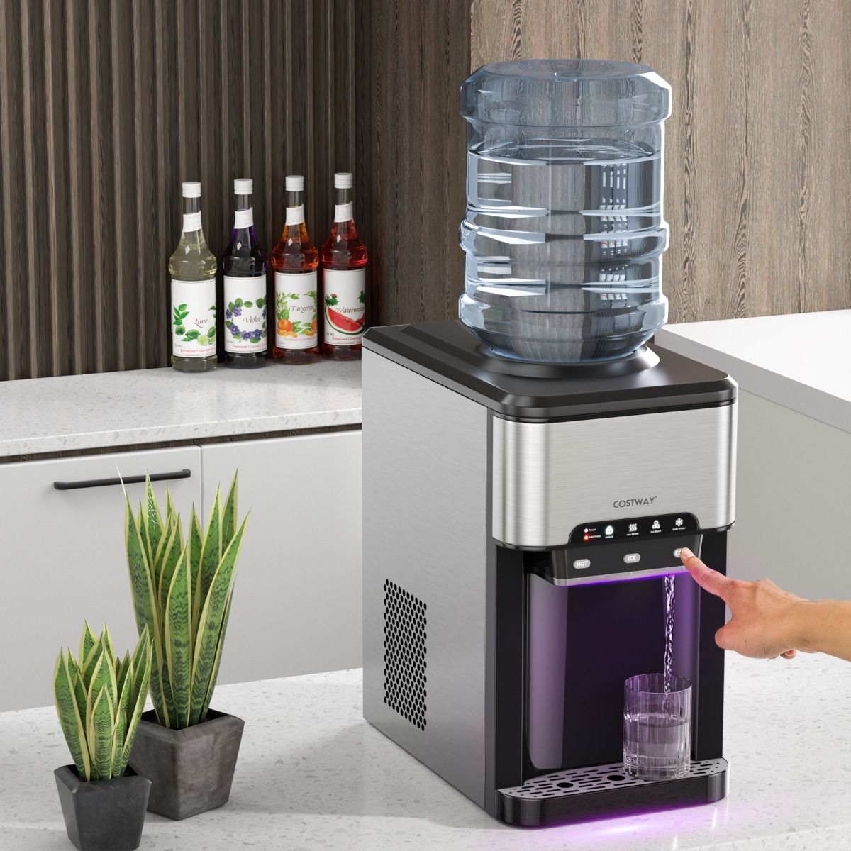 Machine à Glaçons 3 en 1 avec Distributeur d'Eau Froide/Chaude 20 kg en 24h Cube de Glace 6-13 min pour Maison Bureau Bar