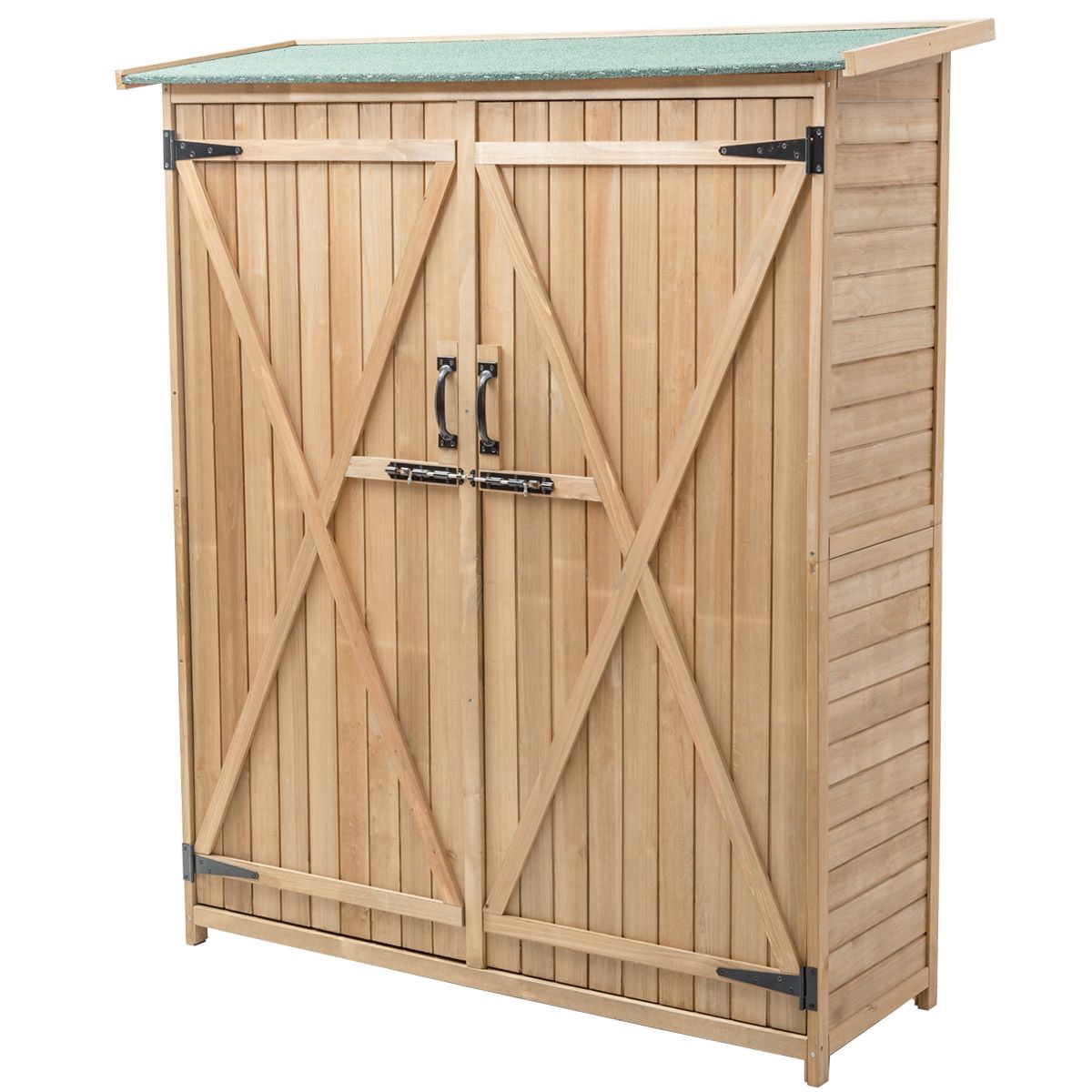 Abri de Jardin en Bois Cabane de Jardin Extérieur Double Portes avec Loquet Toit Incliné en Asphalte Cabanon Jardin Extérieur 140 x 50 x 162 cm Naturel