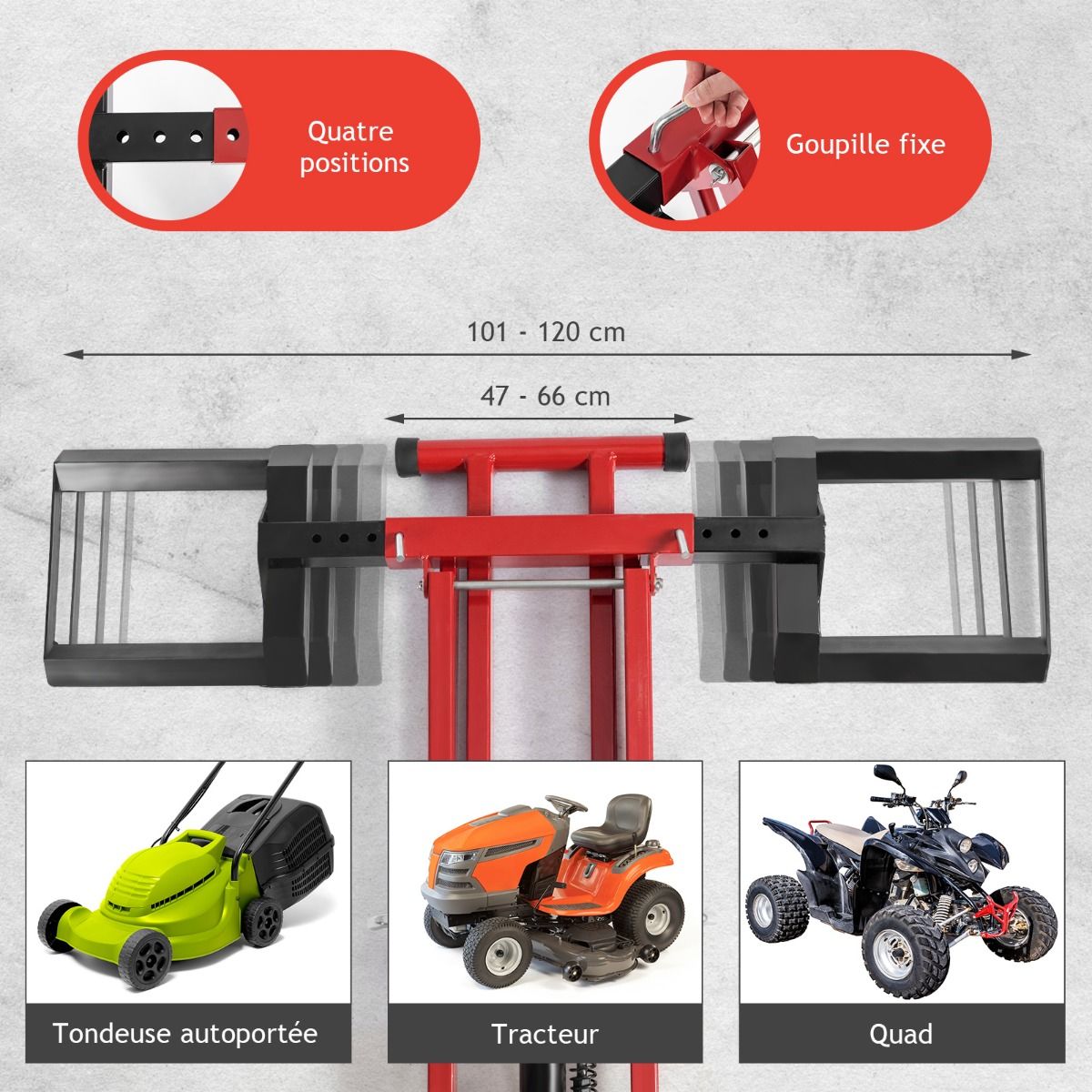 Cric de Levage pour Tondeuse à Gazon pour Tracteurs et Tondeuses à Gazon Autoportées à Rayon de Braquage Nul Capacité de 227 Kg