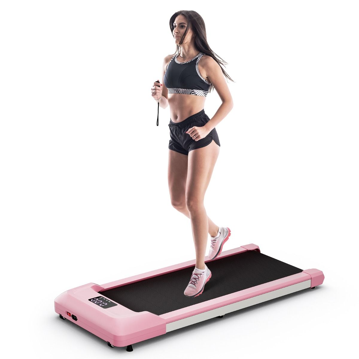 Tapis de Course Mince Tapis de Jogging avec Capacité de 120 Kg Télécommande et Écran Led Inclinable à Roulettes Tapis de Course à Glisser Gris/Noir/Rose