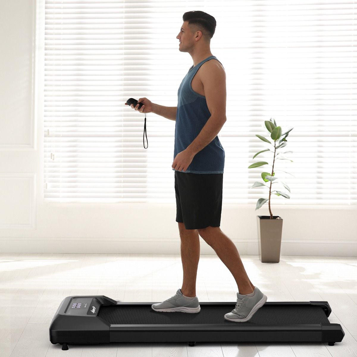 Tapis de Course Mince Tapis de Jogging avec Capacité de 120 Kg Télécommande et Écran Led Inclinable à Roulettes Tapis de Course à Glisser Gris/Noir/Rose