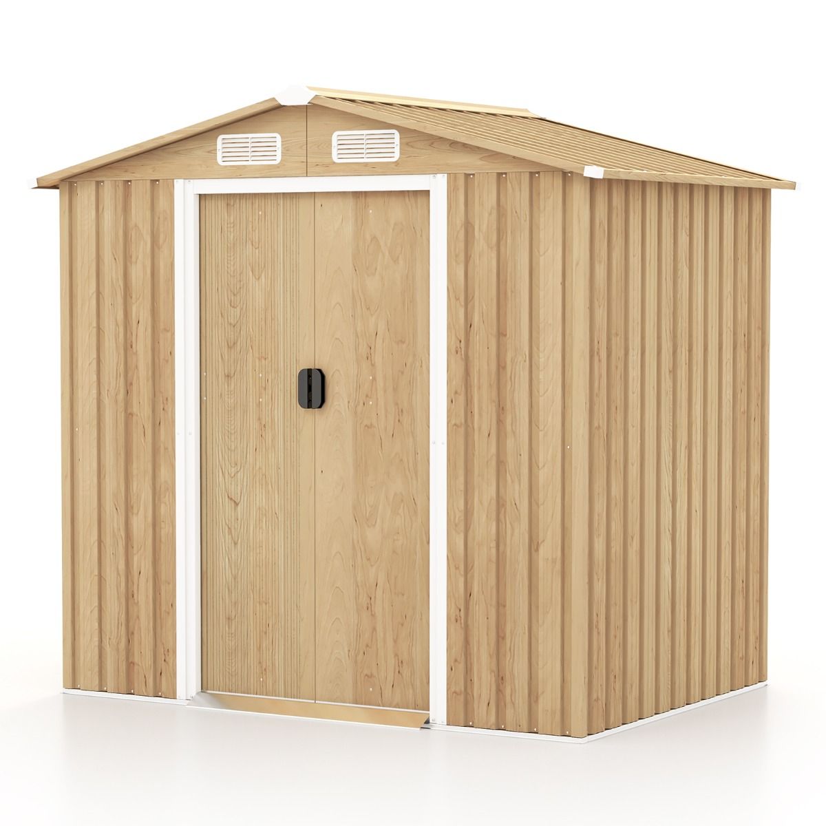 Abri de Jardin 2.3㎡ en Acier Galvanisé Anti-UV 196x142x186cm Cabane de Jardin Exterieur 3.7m³ avec Porte Coulissante Rampe Naturel