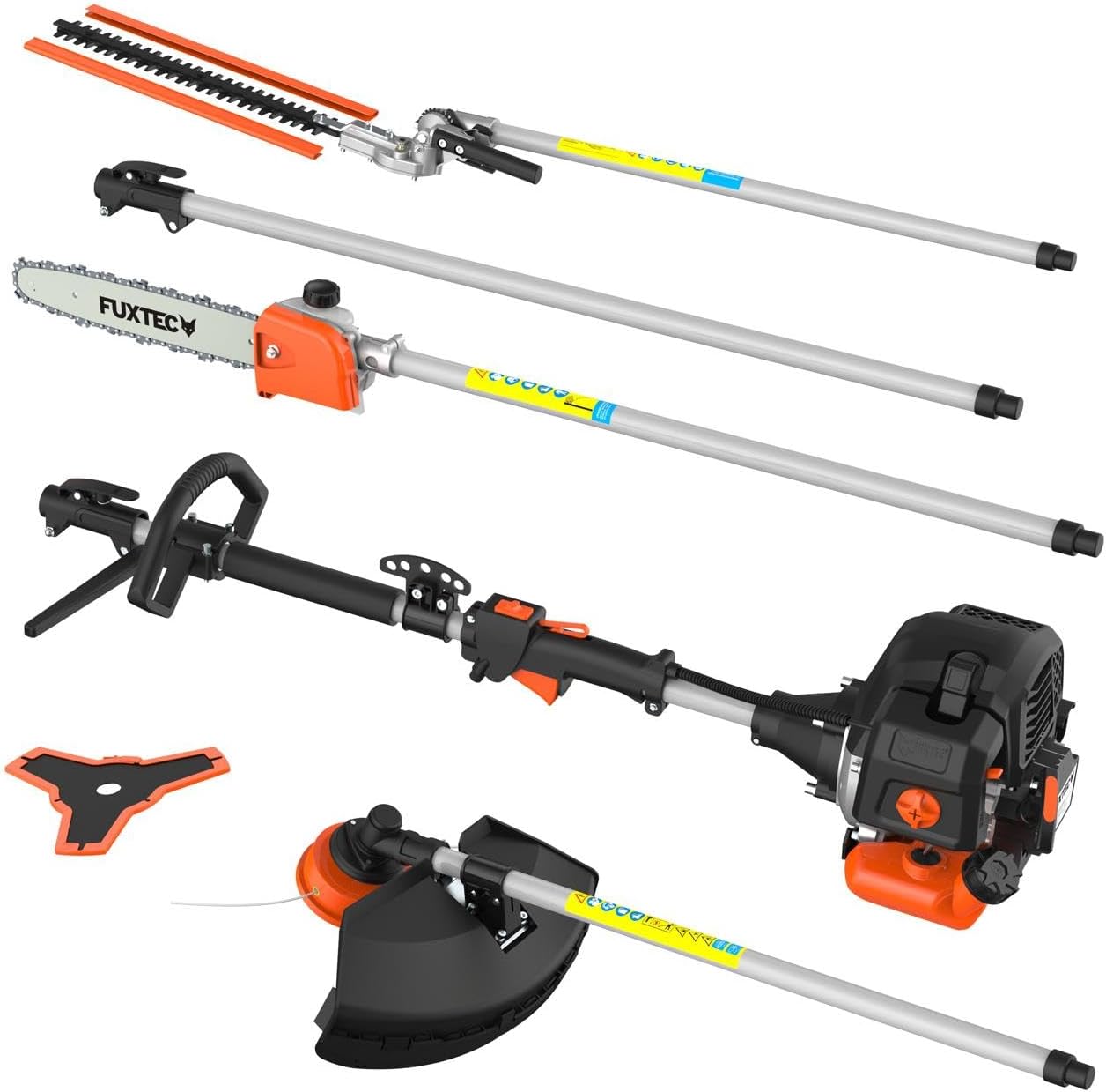 Fuxtec Débroussailleuse Thermique Multifonction 5 en 1 Multitool FX-MT152E - Easy Starter 3CV 52 cm³, Moteur 2 Temps, Élagueuse Taille Haie Coupe Bordure Avec Fil ou Lame 1 Mètre Rallonge