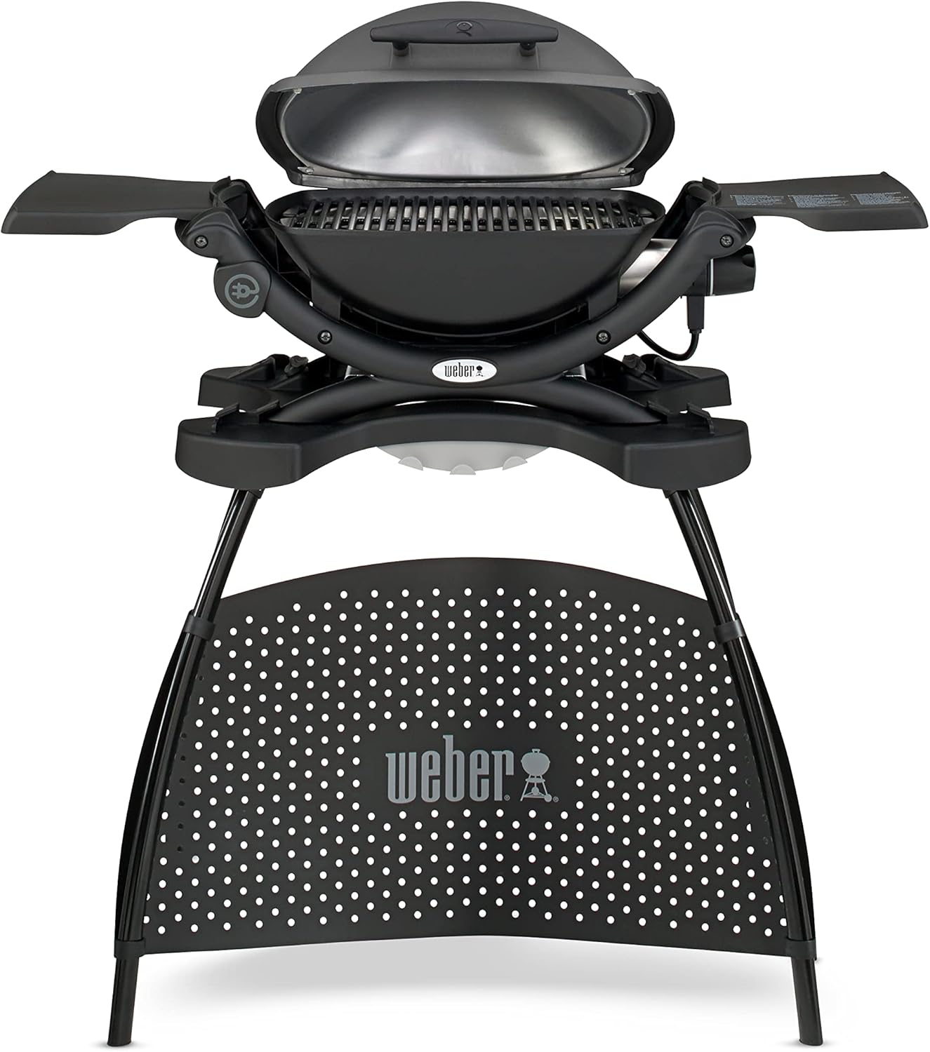 Weber Q1400 Barbecue électrique avec support, surface de cuisson 43 x 32 cm, nomade, grille en fonte émaillée divisée en 2 parties, couvercle et cuve en fonte d'aluminium - Gris foncé (52020853)