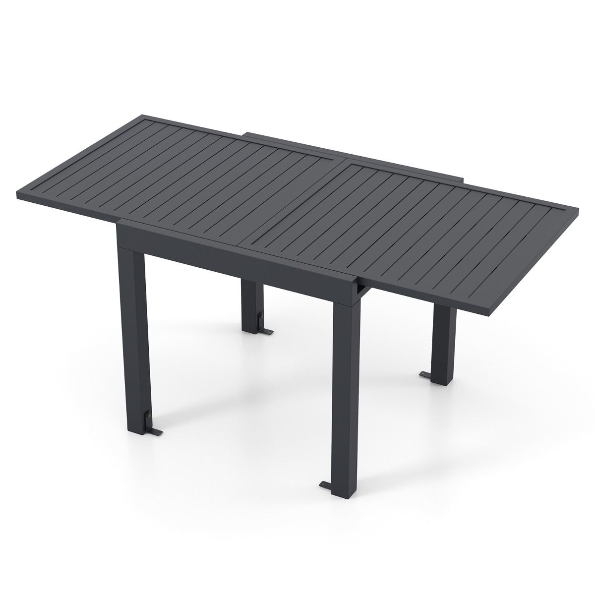 Table de Jardin Extensible en Aluminium Ajustable de 80 à 160 CM Table à Manger Extérieure Plateau à Lattes pour 4-6 Personnes Gris Foncé
