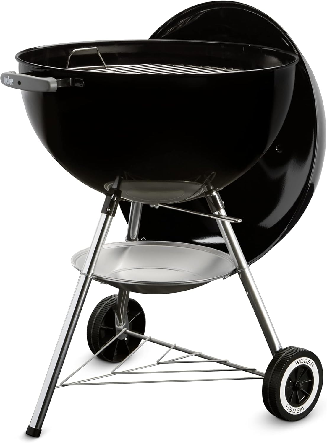 Weber Classic Kettle barbecue au charbon de bois, surface de cuisson Ø 57cm, barbecue avec couvercle et cuve en acier emaillé, thermomètre intégré au couvercle, trépied et roues - Noir (1341504)