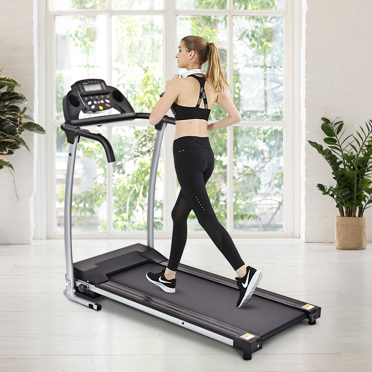Tapis de Course Électrique Pliable avec Écran et Moniteur de Fréquence Cardiaque avec Vitesse de 1 à 10 km/h et 12 Programmes Noir