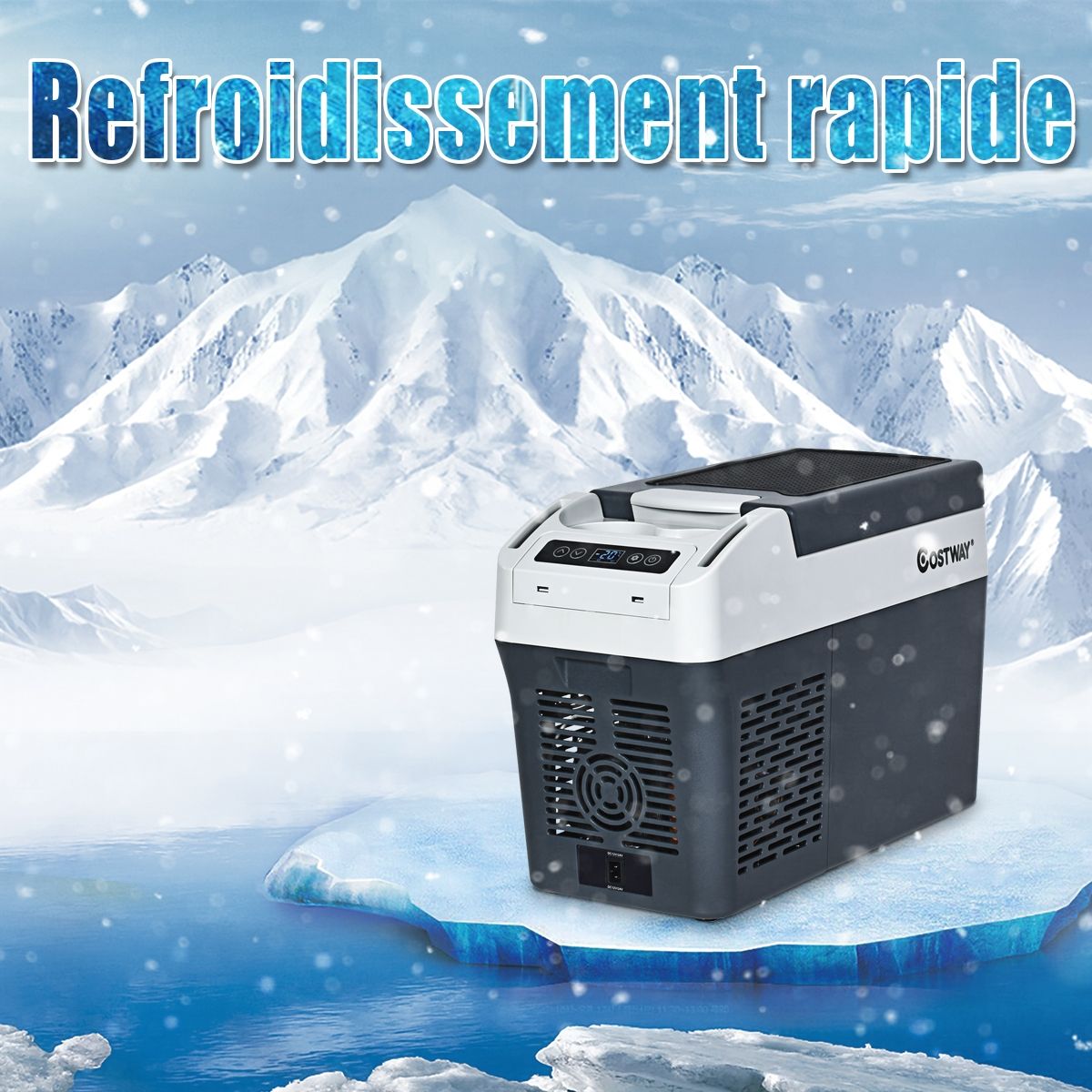 Réfrigérateur Congélateur de Voiture 12L Portable Compresseur -20°C à +10°C Ampoules LED  2 Porte-gobelets 23x53x36cm