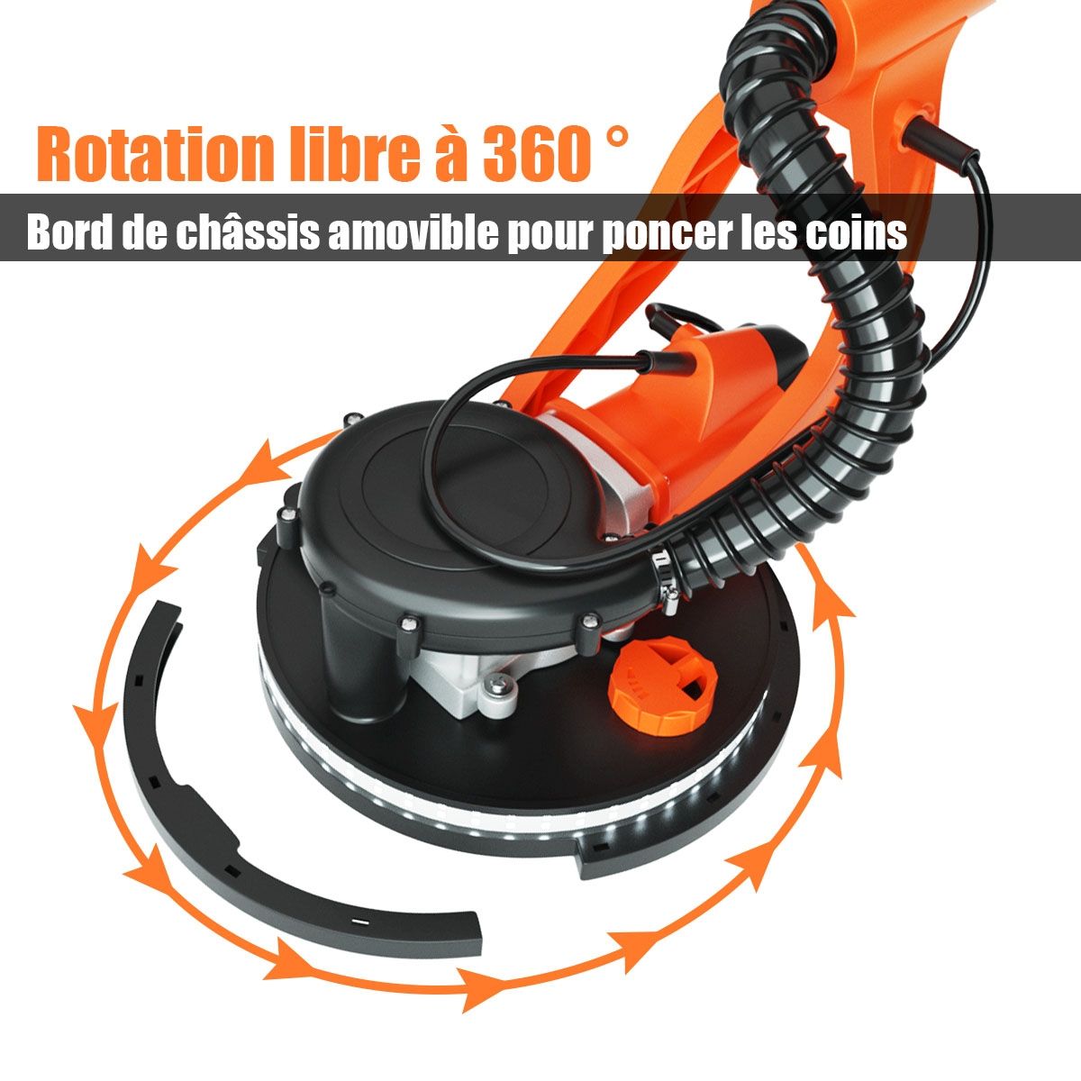 Ponceuse à Plâtre Murale 750W Ø 225mm Aluminium 6 Vitesses Variables Lumières LED Manche Télescopique 12 Disques Abrasifs