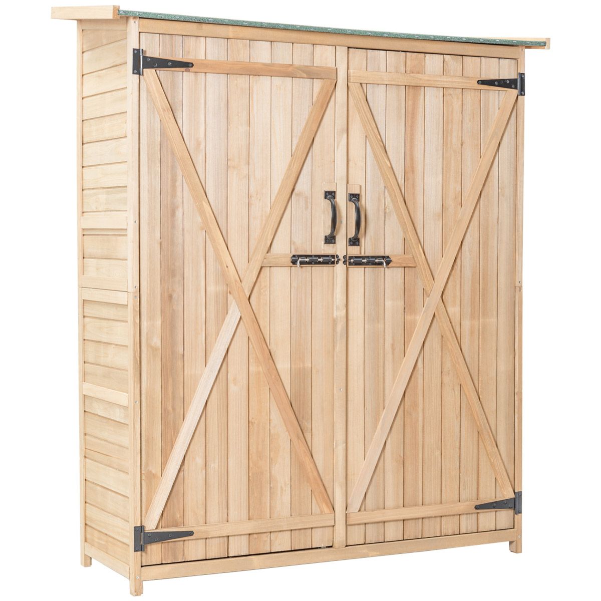 Abri de Jardin en Bois Cabane de Jardin Extérieur Double Portes avec Loquet Toit Incliné en Asphalte Cabanon Jardin Extérieur 140 x 50 x 162 cm Naturel