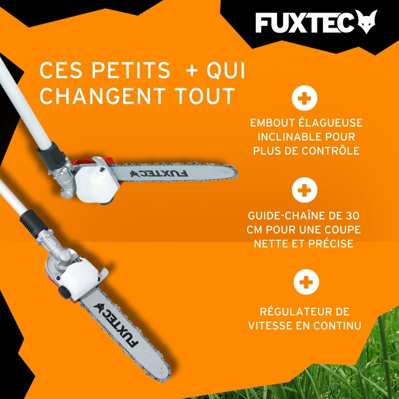 Fuxtec Débroussailleuse Thermique Multifonction 5 en 1 Multitool FX-MT152E - Easy Starter 3CV 52 cm³, Moteur 2 Temps, Élagueuse Taille Haie Coupe Bordure Avec Fil ou Lame 1 Mètre Rallonge