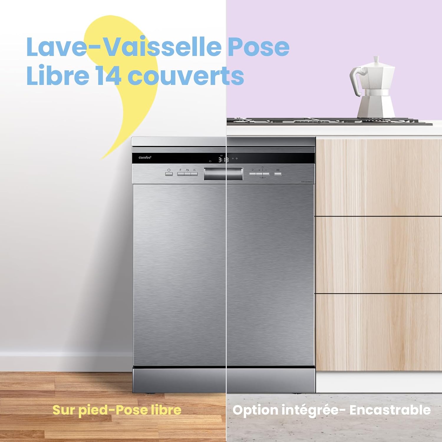 COMFEE’ FD1435E-X | Lave-vaisselle 14 Couverts Ultra-Silencieux