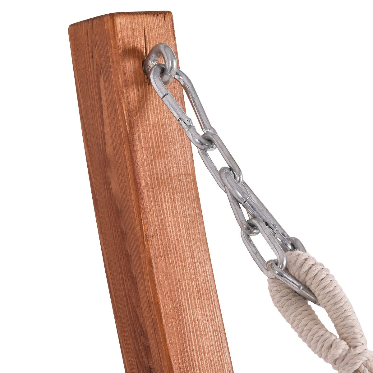 Hamac 1 Place 200x100cm avec Support en Bois de Mélèze Russe Capacité 120kg en Polyester Métal 313x115x120cm Naturel