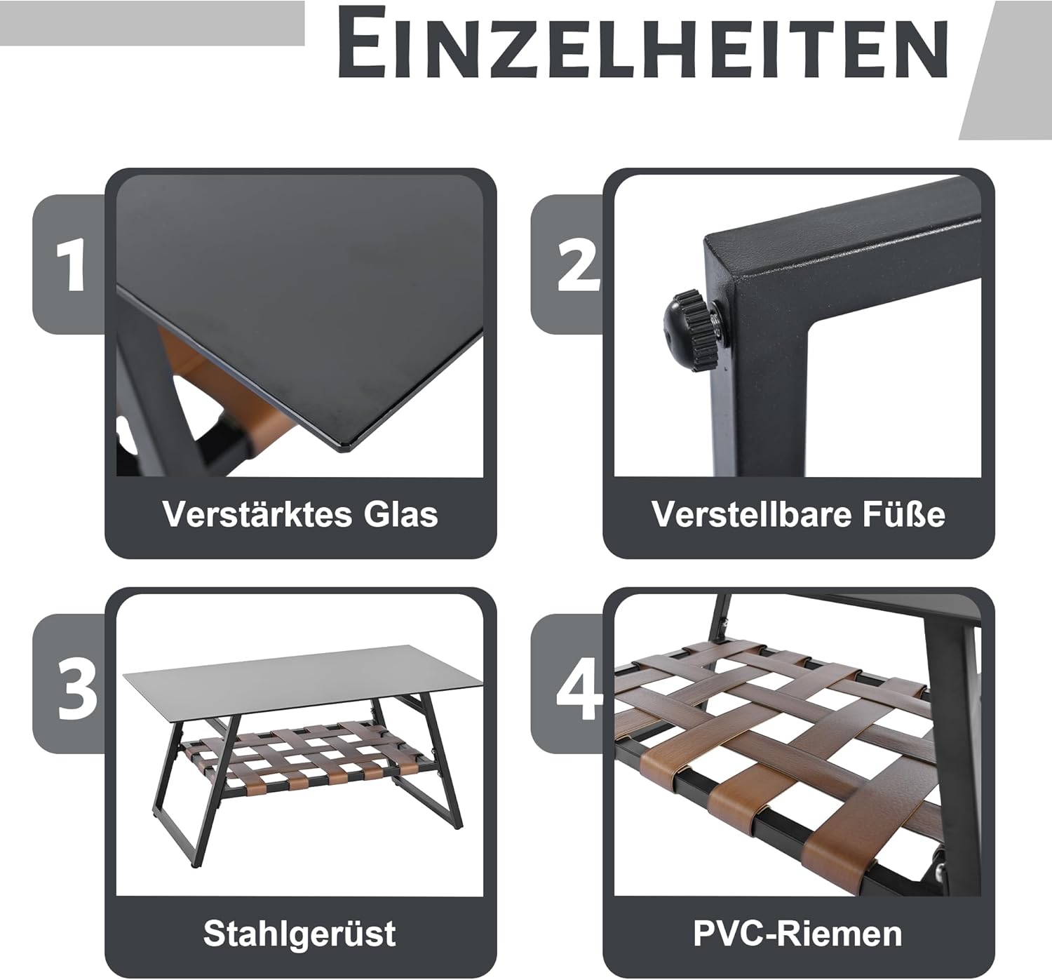 Zepneiy Salon de Jardin, Salon de Jardin 4 Personnes, avec canapé, Table Basse et Coussins, Housse en Tissu déhoussable et Lavable, Noir (Coussins d'assise Inclus)