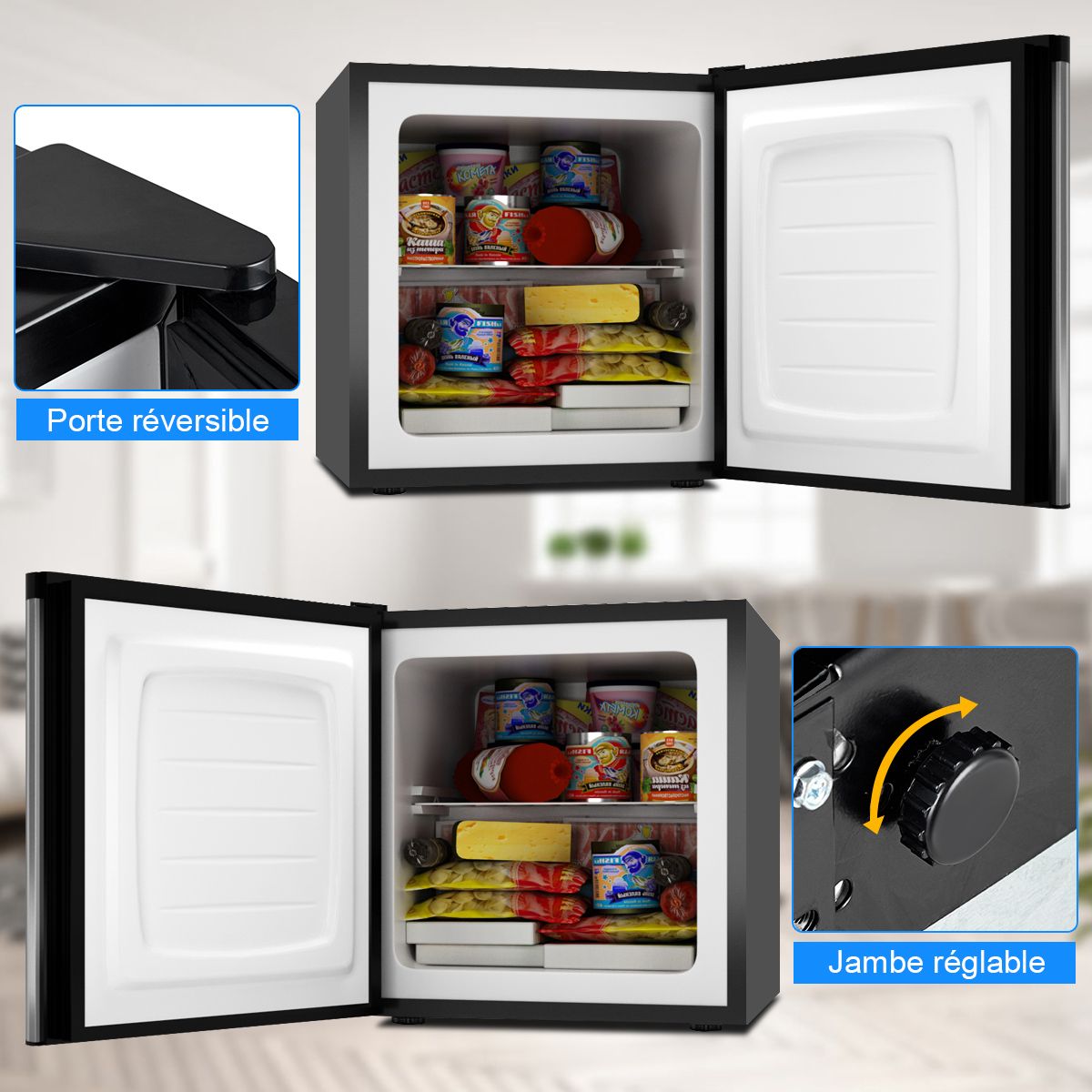 Mini Congélateur Vertical Capacité 31,1 L Porte Réversible en Acier Inoxydable Contrôle Mécanique Température Réglable