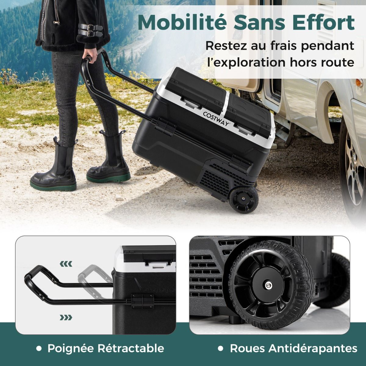 Glacière Électrique Portable Double Zone 40L Réfrigérateur de Voiture 12 V à Compresseur -20℃ ~ 20℃ 12/24V CC et 100-240V CA Noir