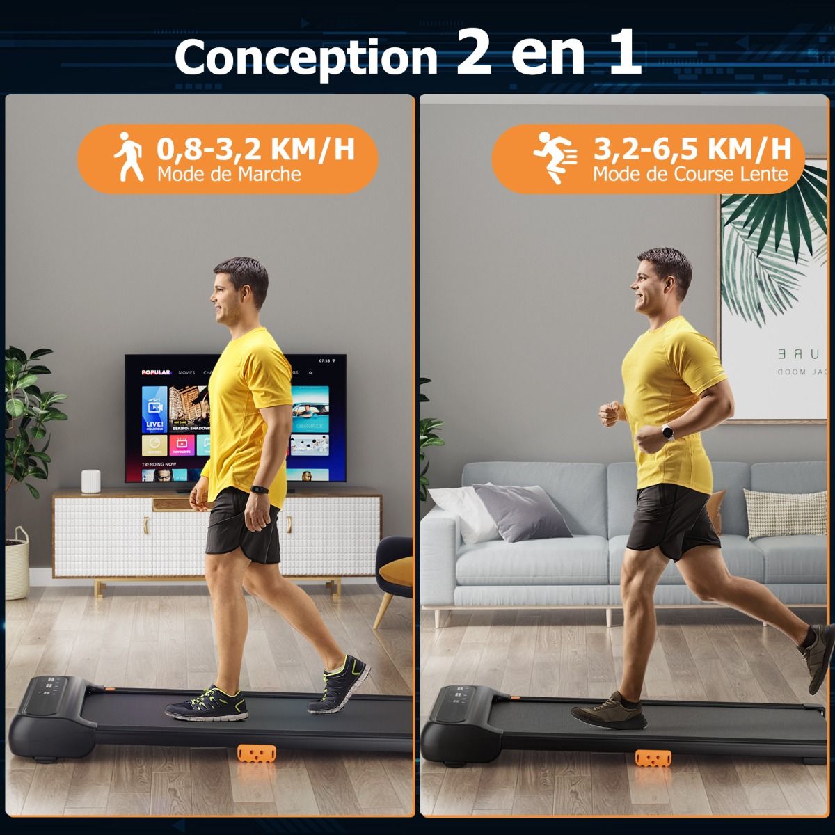 Tapis de Course et de Marche avec 12 Programmes Prédéfinis Télécommande et Écran Tactile Led Machine de Jogging et de Marche Capacité 120 Kg Noir