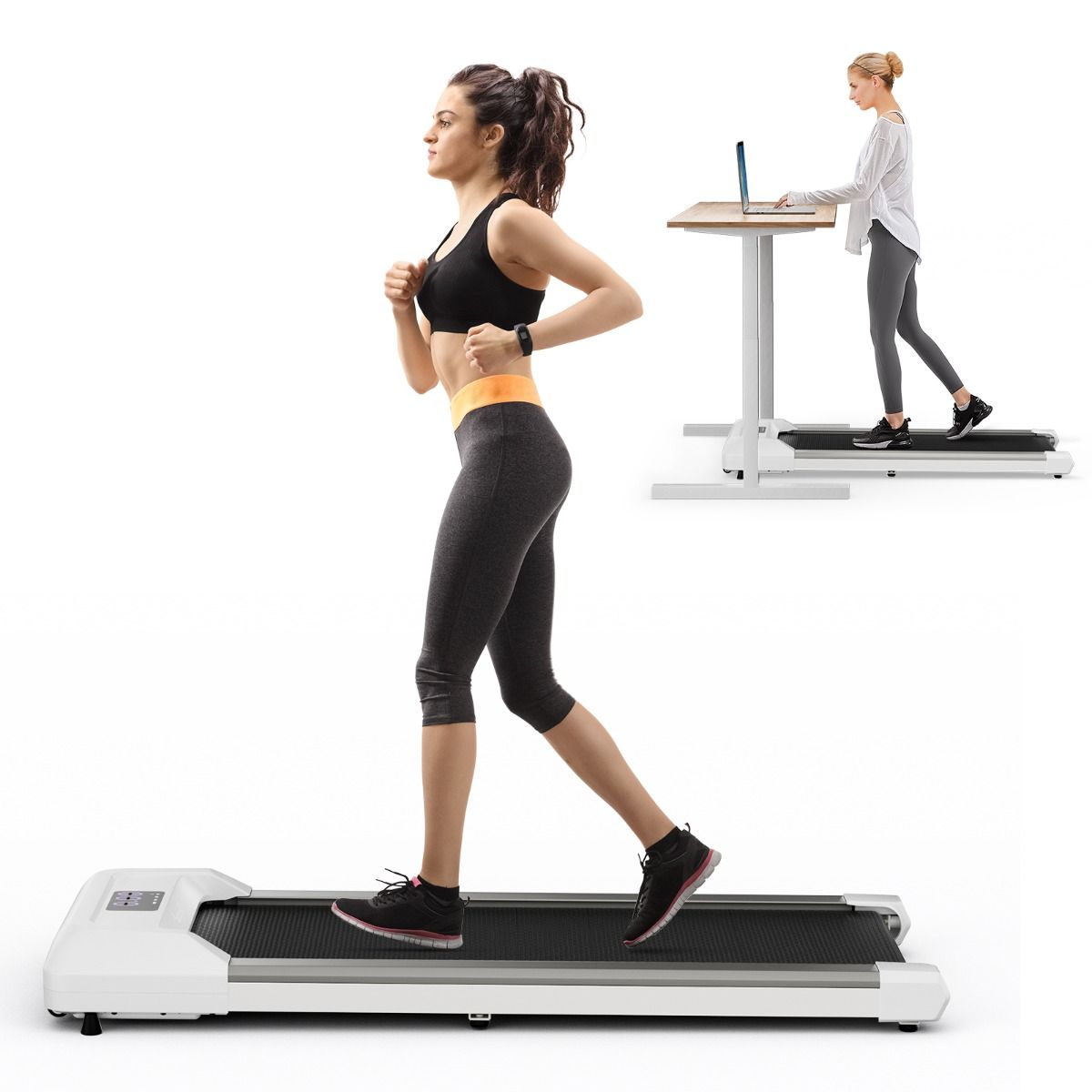 Tapis de Course Mince Tapis de Jogging avec Capacité de 120 Kg Télécommande et Écran Led Inclinable à Roulettes Tapis de Course à Glisser Gris/Noir/Rose