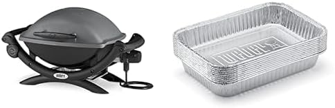 Weber Q1400 Barbecue électrique, surface de cuisson 43 x 32 cm, nomade, grille en fonte émaillée divisée en 2 parties, couvercle et cuve en fonte d'aluminium - Gris foncé (52020053)