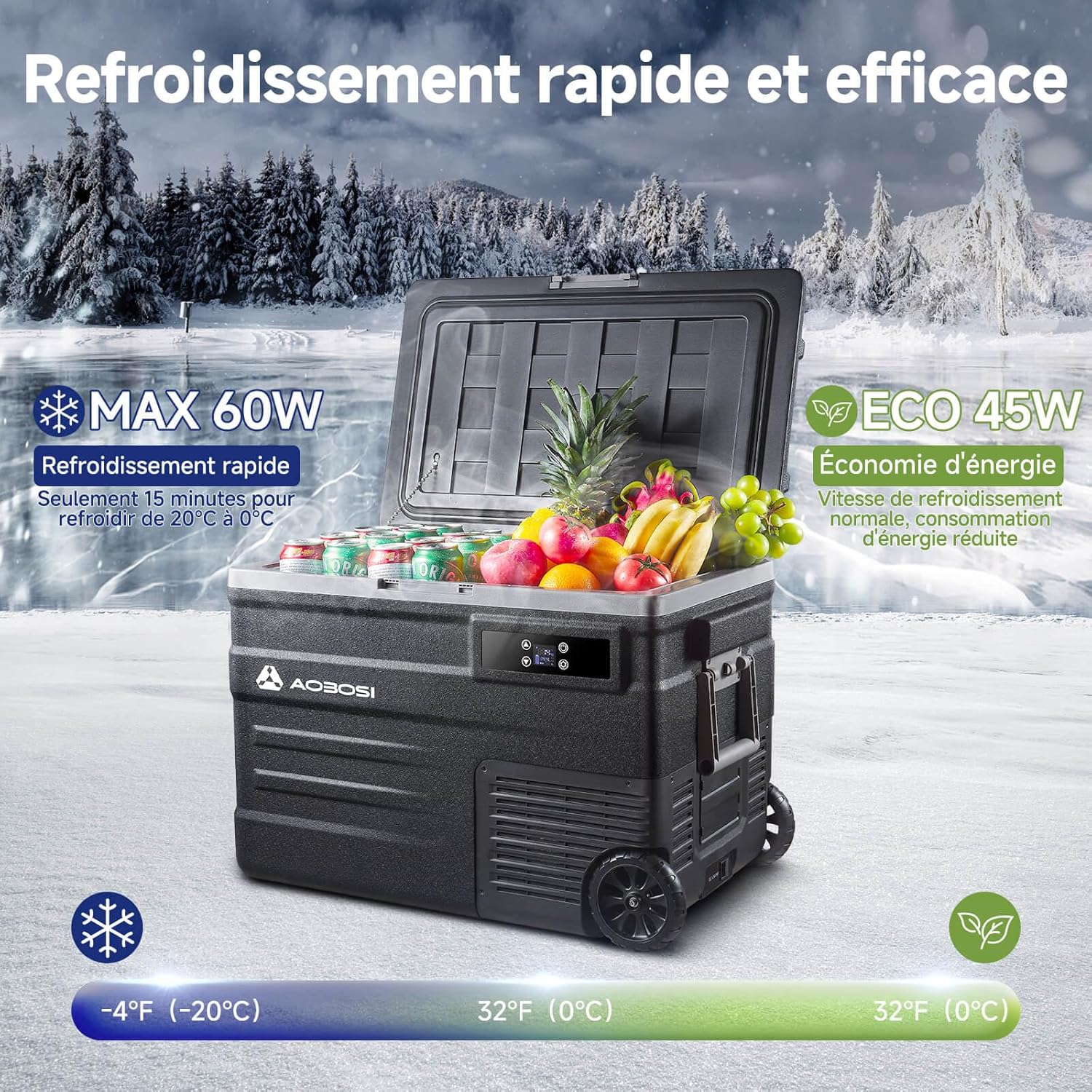 AAOBOSI 45L Glacière à Compresseur, Glaciere Électrique -20℃ à 20℃, Frigo Camion APP&Bouton Contrôle, 12/24V DC et 100-240V AC Glaciere Camping Pour Voiture, Camion, Bateau et Prise De Courant