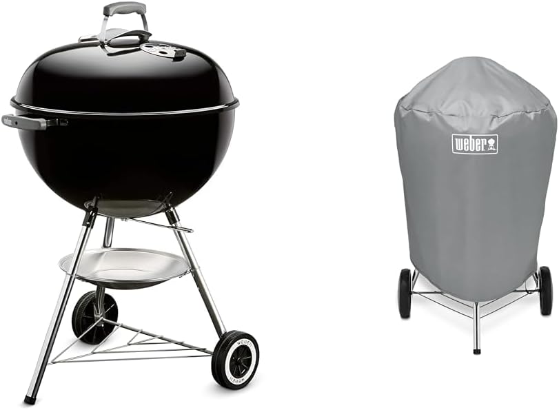 Weber Classic Kettle barbecue au charbon de bois, surface de cuisson Ø 57cm, barbecue avec couvercle et cuve en acier emaillé, thermomètre intégré au couvercle, trépied et roues - Noir (1341504)